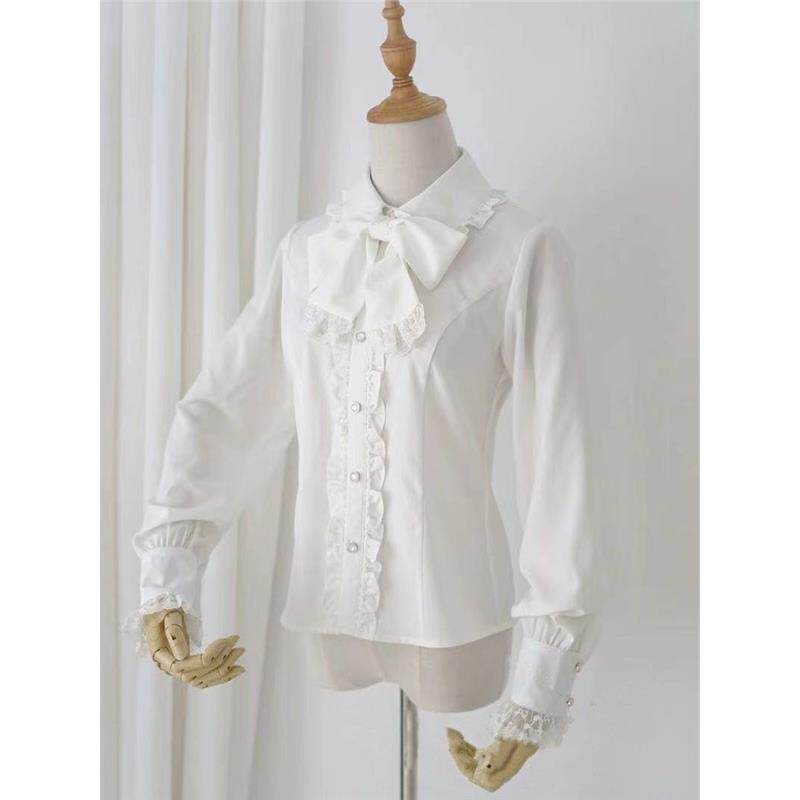 LOLITA衬衫秋冬内搭新款娃娃领洛丽塔搭配蝴蝶结长袖衬衫上衣百搭