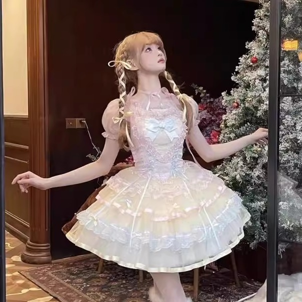丝缎芭蕾 原创夏日狗短lolita连衣裙少女花嫁 花与珍珠匣