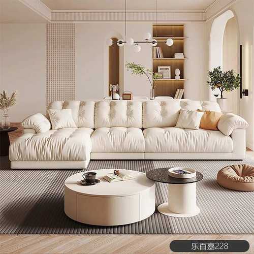 奶油风云朵沙发组合猫抓布沙发科技布艺沙发客厅直排羽绒布沙发