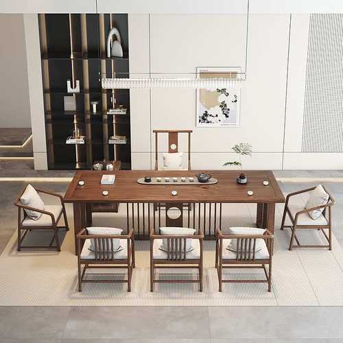 新款大板接待客户大班桌实木新中式茶桌一体办公室泡茶茶几组合