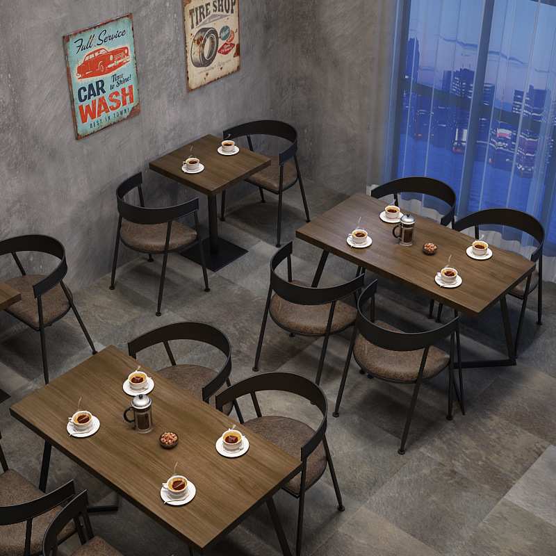 复古咖啡主题餐厅寿司奶茶火锅店牛排烧烤快餐冷饮饭店餐桌椅组合