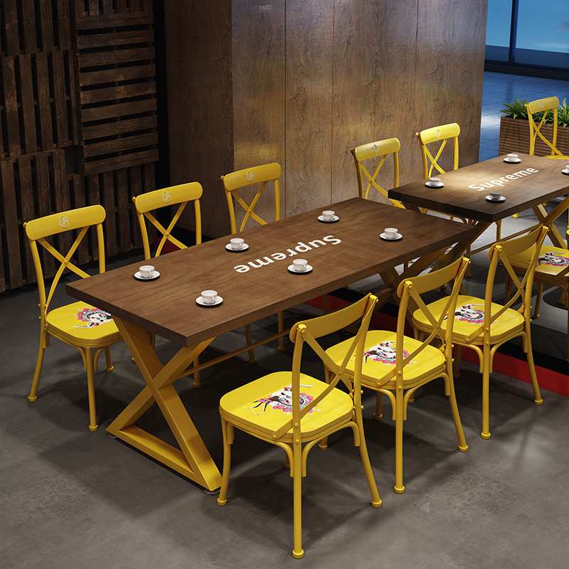 快餐桌椅烧烤店奶茶店清吧酒吧铁艺椅商用餐厅复古工业风实木餐桌