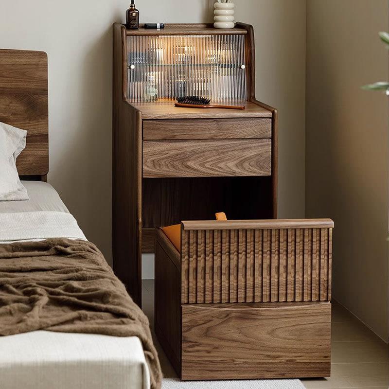 北欧简约现代黑胡桃木小户型梳妆台一体小型化妆桌床头储物收纳柜