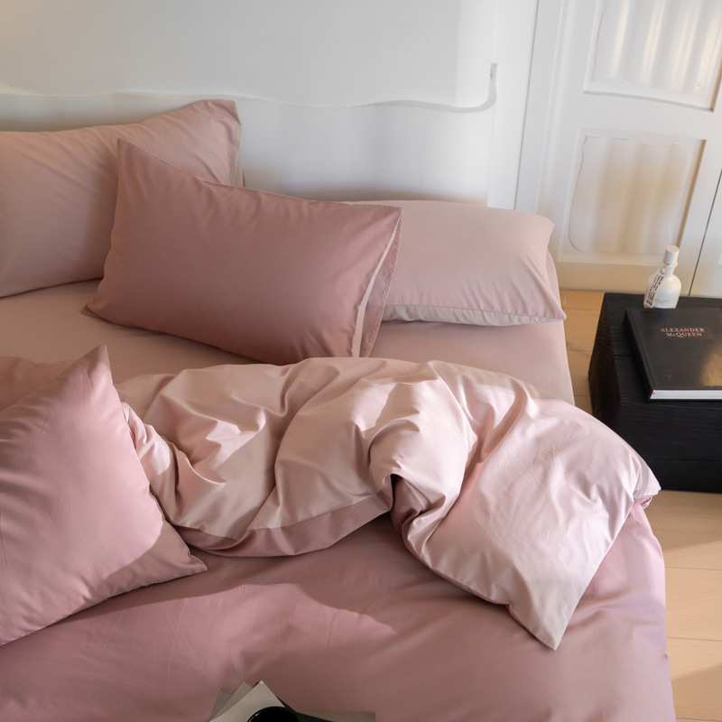 轻奢简约100S全棉加厚四件套拼色被套纯棉柔软裸睡床单床上用品