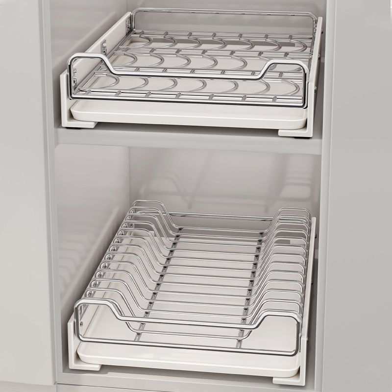 橱柜拉篮碗碟置物架不锈钢碗盘收纳架抽屉式免安装碗盘架沥水碗架