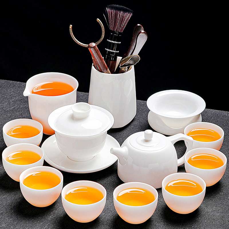 德化羊脂玉茶具套装家用轻奢白玉白瓷功夫泡茶壶茶杯盖碗会