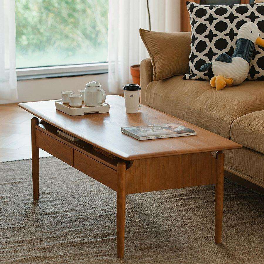 若谷茶几餐桌两用多功能简约北欧实木小户型客厅家用现代桌樱桃木