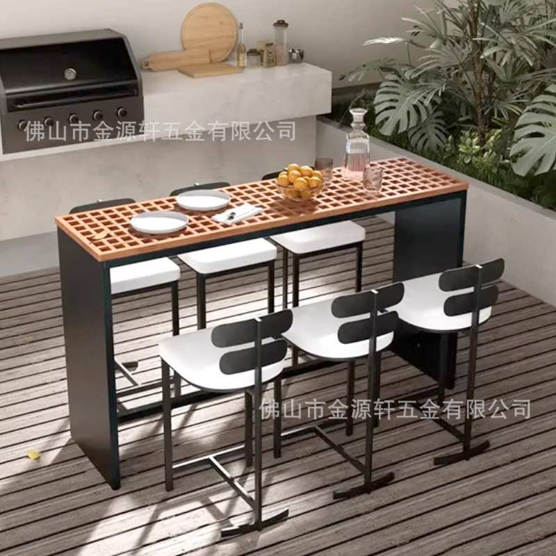 桌椅组合吧椅高吧桌柚木休闲庭院餐厅酒店花园防水防晒吧台庭院