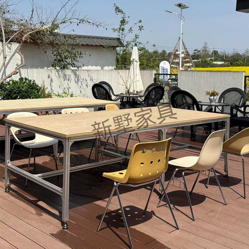 铝型材桦木海洋板奶茶甜品店餐桌椅组合咖啡店工作台办公室会议桌