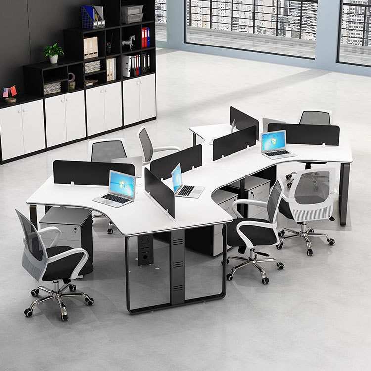 现代简约异形三人办公桌椅组合六人位隔断员工钢架桌子办公家具