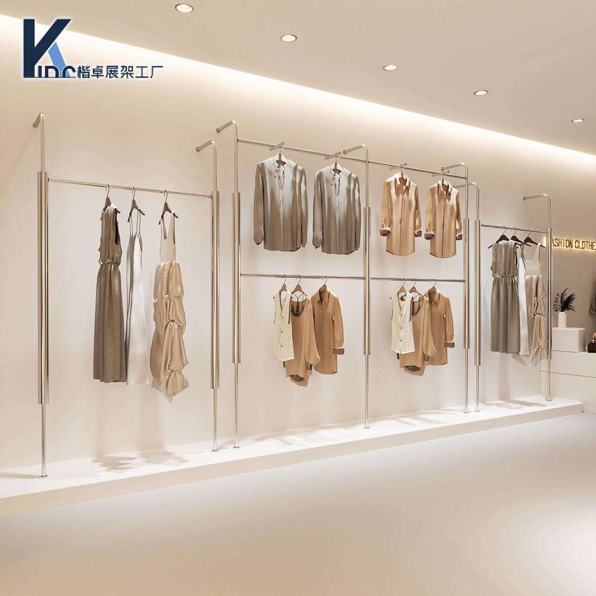 不锈钢服装店展示架陈列架子落地式简约上墙男装店双层带正挂货架