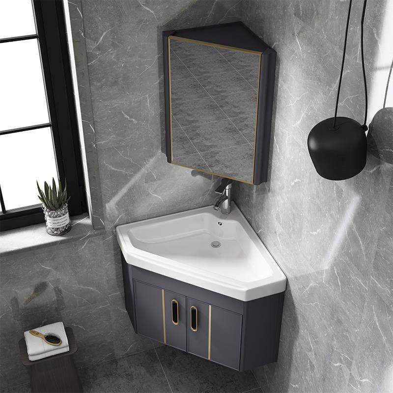 小户型太空铝防潮板浴室柜组合一体陶瓷洗脸洗手三角盆阳台挂墙