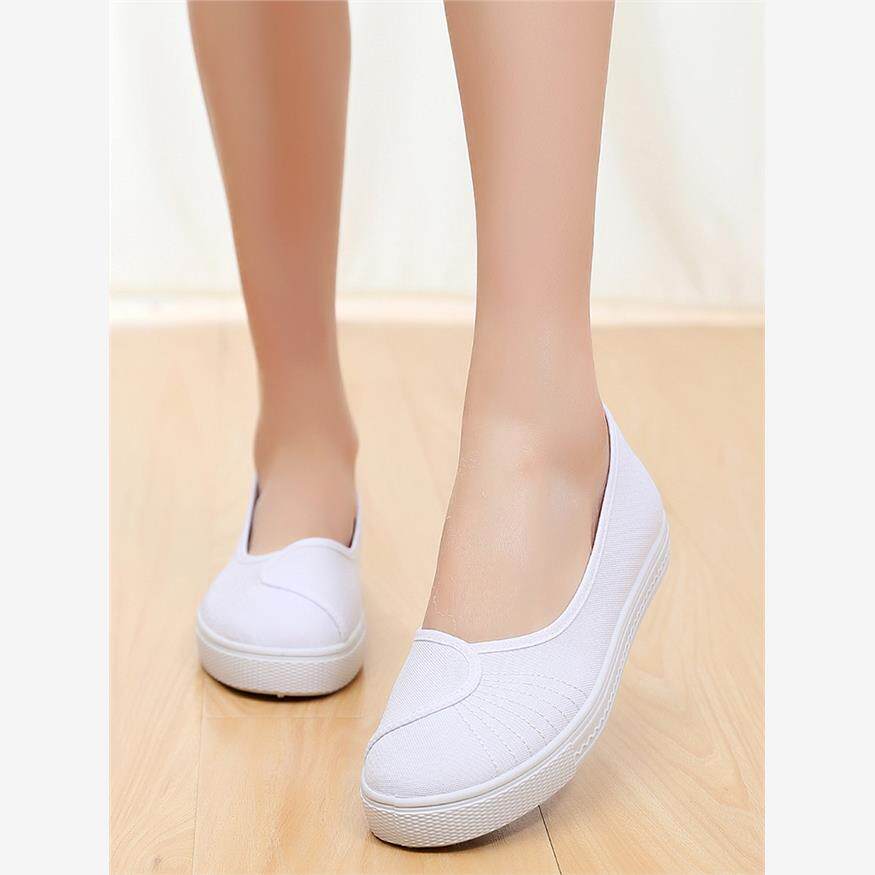 白色护士鞋女软底透气防臭防滑一脚蹬老北京布鞋牛筋美容师工作鞋