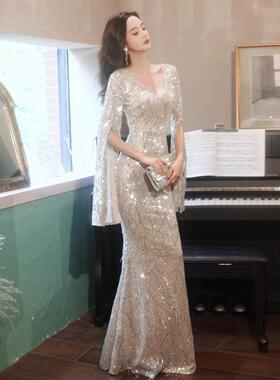 晚礼服2025新款主持人宴会气质名媛感轻奢小众亮片收腰鱼尾连衣裙