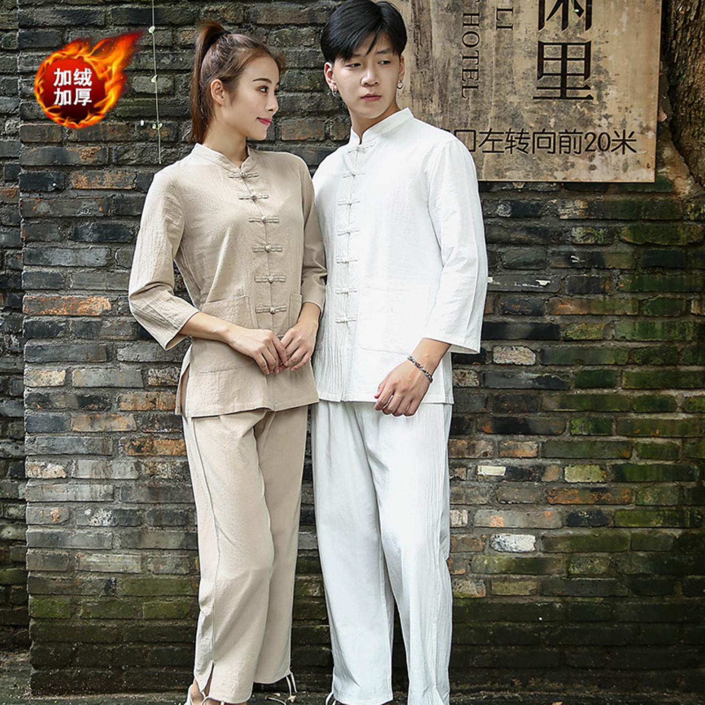 加绒加厚新款运动棉麻瑜伽服居士