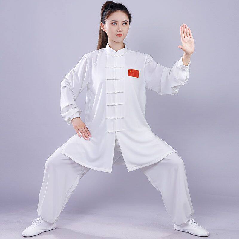 棉加丝太极服男女长拳短袖丝麻武术服团体比赛练功表演气功服
