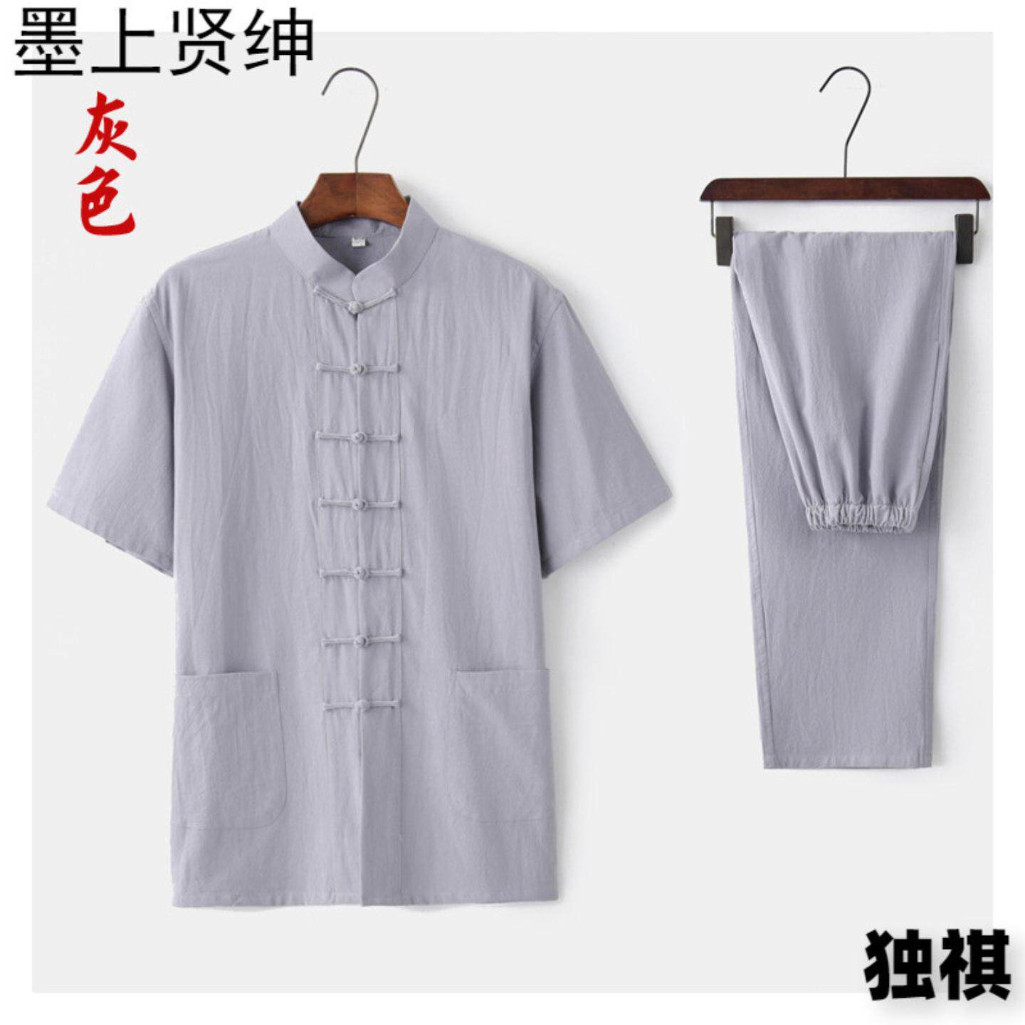2019新款夏季棉麻唐装短袖套装
