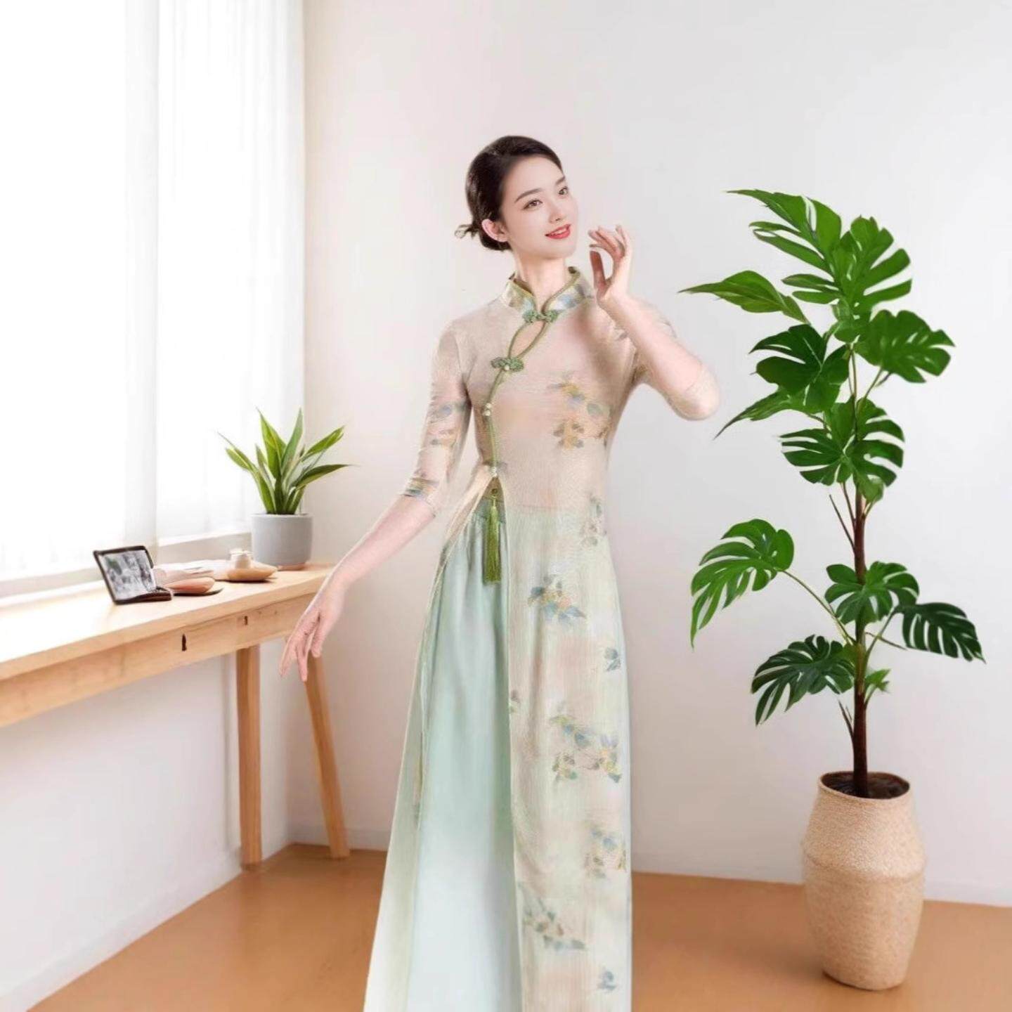 旗袍舞蹈服女弹力中国舞古典舞