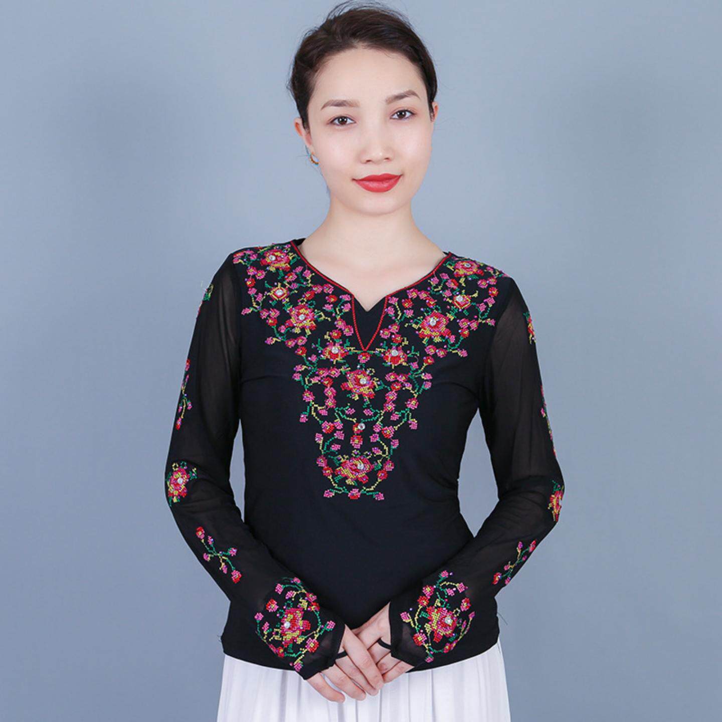 新疆舞蹈广场舞服装上衣长袖女
