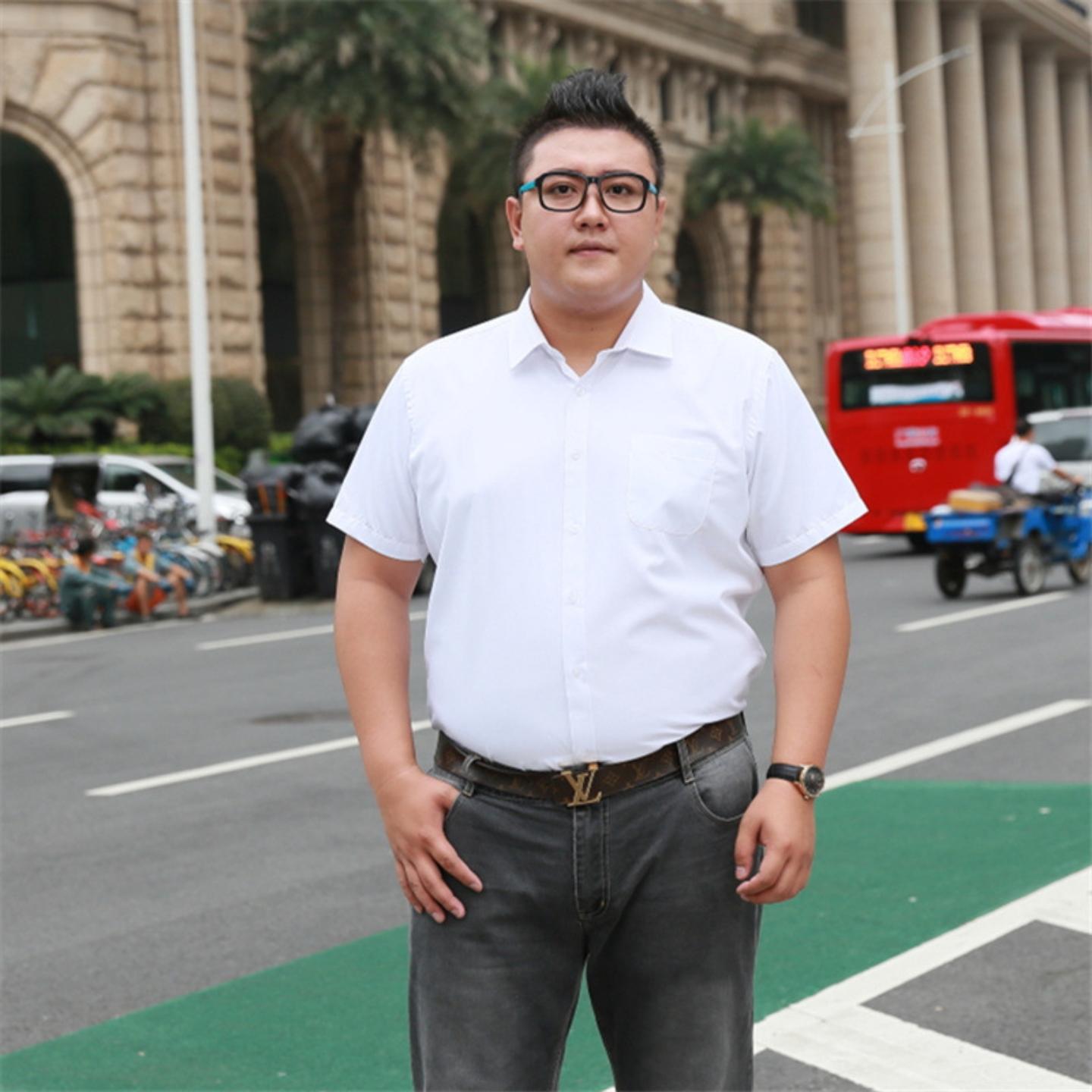 男士加大码短袖衬衫男装条纹半袖