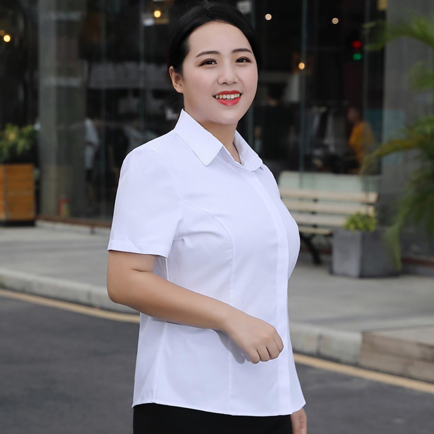 加大码白色衬衫女微胖加肥宽松
