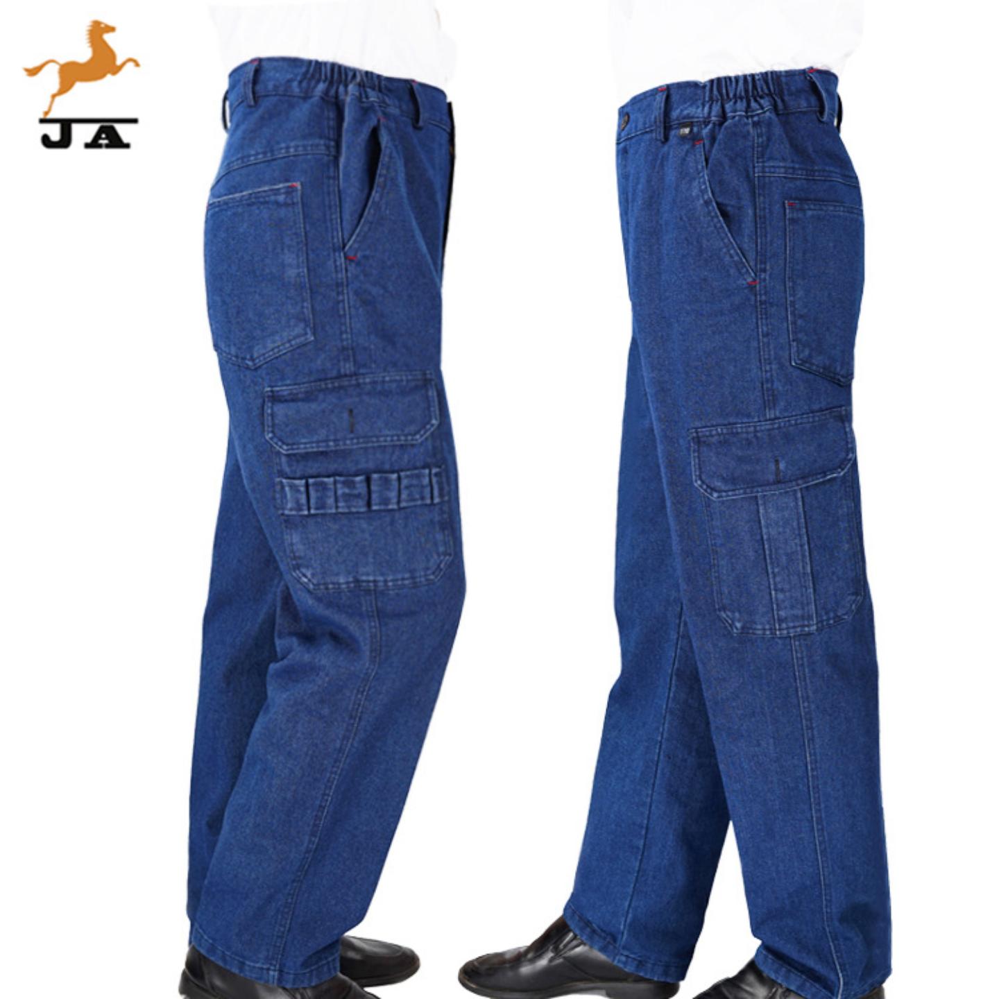 加厚牛仔工作服裤男多口袋电焊工