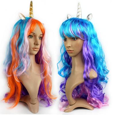 独角兽假发金角银角彩色小马