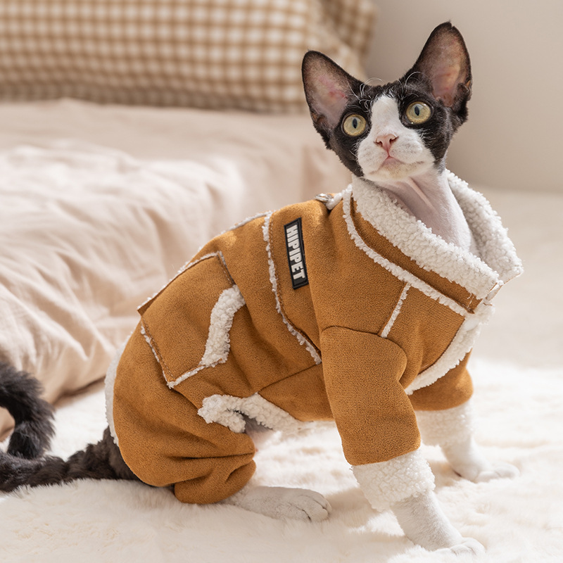 猫咪衣服秋冬季麂皮绒加厚保暖四脚棉衣德文猫幼猫幼犬宠物衣服
