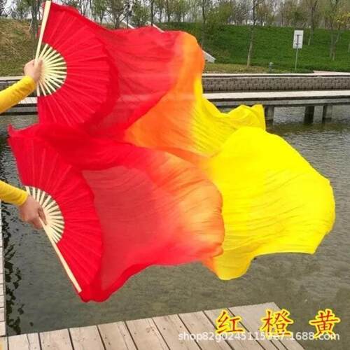 舞蹈扇子跳舞扇加长绸扇渐变色秧歌扇广场舞民族表演扇仿真丝长扇