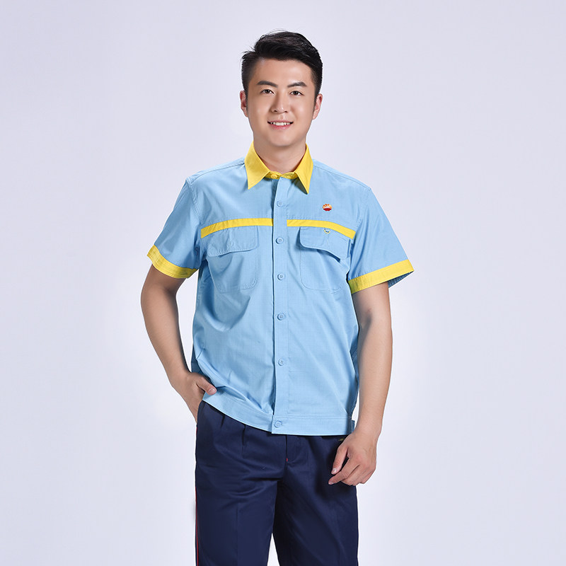 加油站工作服 防静电男女半袖工装 中国石油站长服蓝色短袖套装