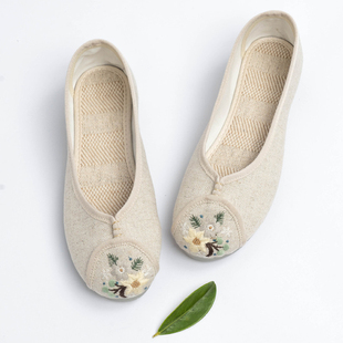禅修居士鞋亚麻老北京布鞋软底一脚蹬出家师父国风禅意女鞋茶服鞋