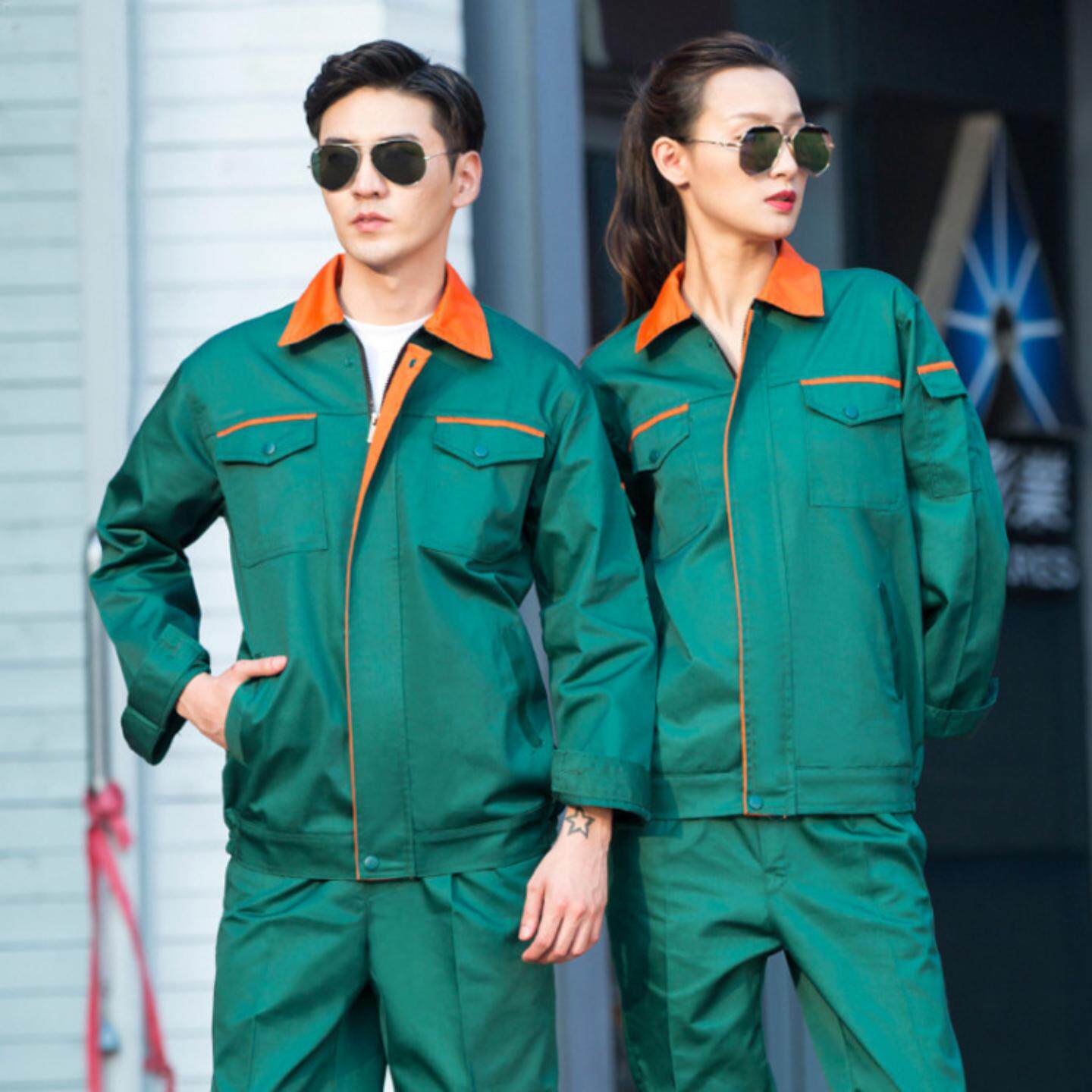 春秋物业保洁棉服套装男|绿色