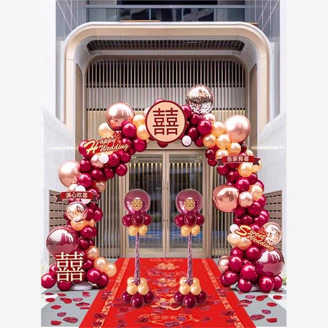 气球拱门结婚室外婚礼迎宾装饰场景布置门口婚庆用柱花架农村图片