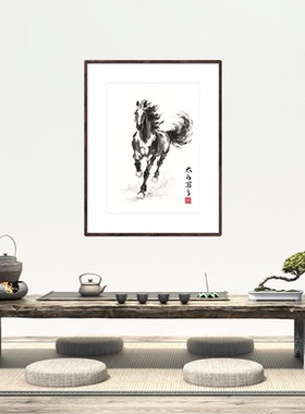 奔马图国画轴复制品画芯宣纸艺术微喷客厅无框中式装饰画茶馆美术
