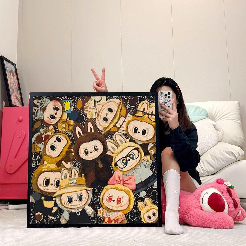 拉布布数字油画diy手工绘填充色丙烯油彩画儿童卡通装饰画labubu图片