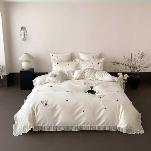 2025新款100支全棉四件套-遇见爱 1.5m床单款四件套 遇见爱-白