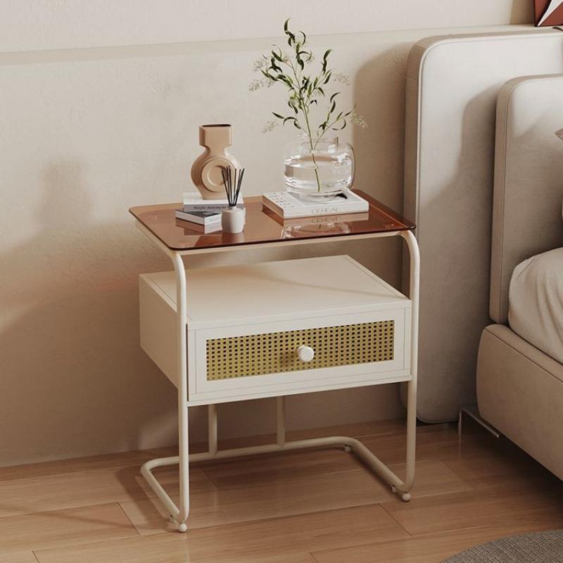 2025简约现代小型铁艺网红置物架储物柜创意玻璃收纳家用床头柜