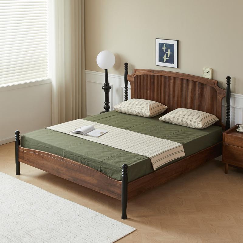 北美黑胡桃木双人床家用主卧法式复古床美式婚床北欧实木中古床