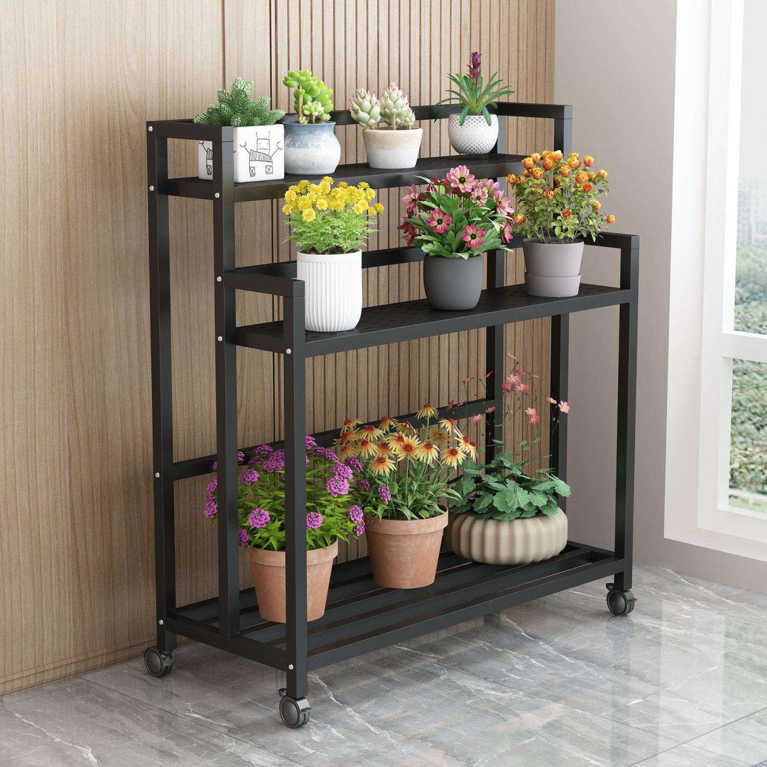 加厚铁艺花架花几阳台多层室内家用移动带轮子花房置物架花盆架子