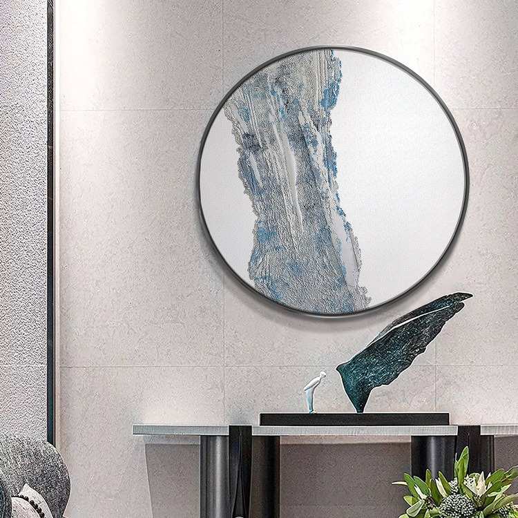 入户圆形玄关客厅装饰画走廊过道砂岩浮雕画客厅沙发背景壁挂画图片