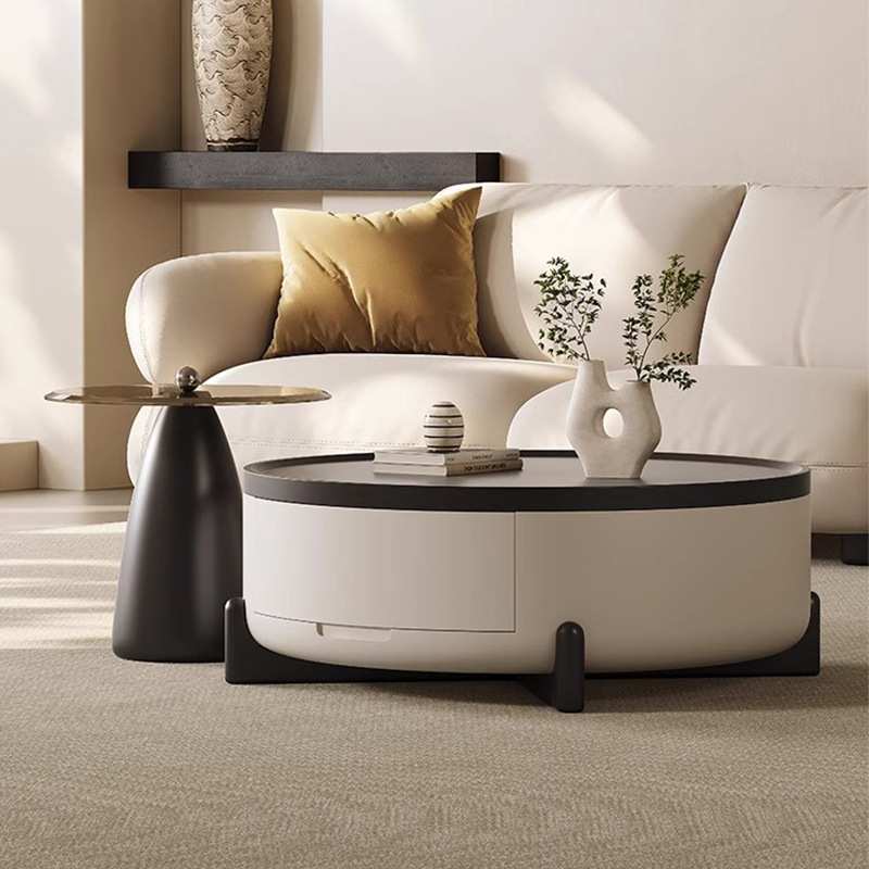 法式奶油风圆形茶几客厅家用小户型2024新款中古大小圆茶几桌组合