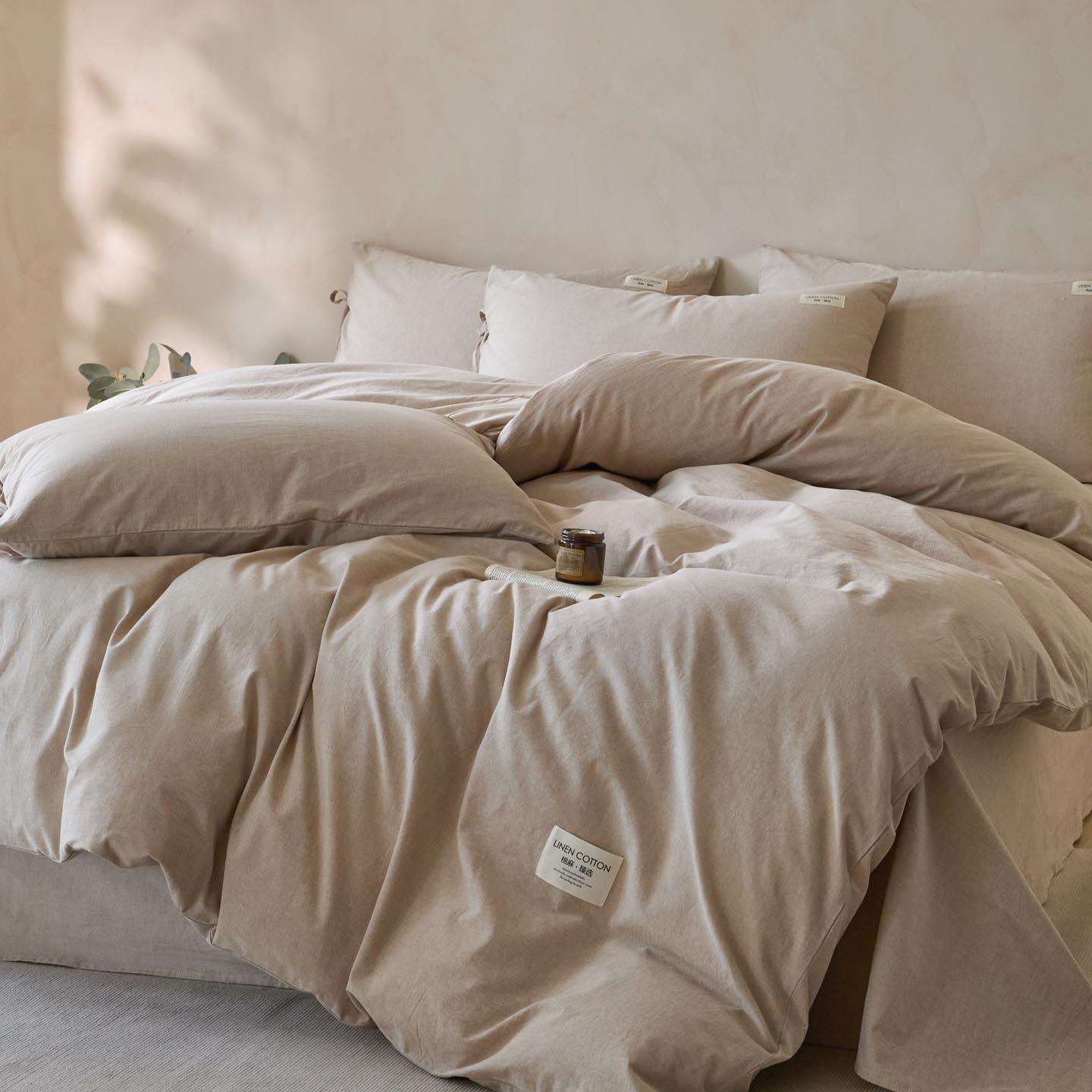 日系简约色织棉麻四件套慵懒国潮风三件套单被套床单床笠家用套件