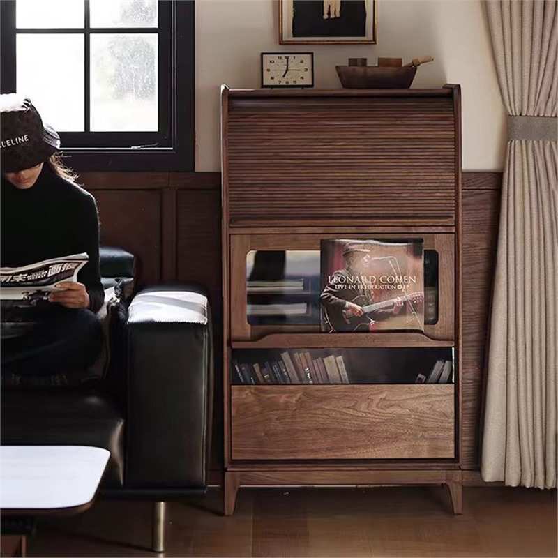 北欧实木电视边柜黑胡桃木客厅沙发立柜樱桃木储物斗柜餐厅酒柜