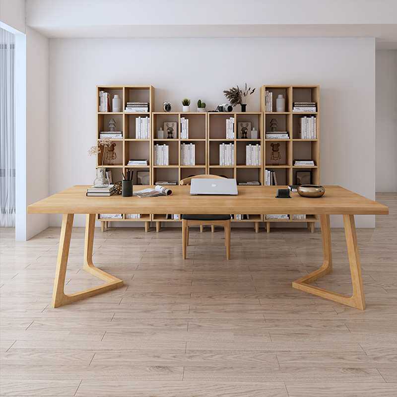 北美红橡木会议桌工作台简约实木家用办公桌书桌大板桌接待洽谈桌