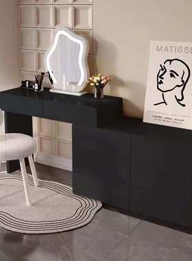 Tal奶油风梳妆台黑色化妆台斗柜一体梳妆台化妆镜卧室梳妆台梳妆
