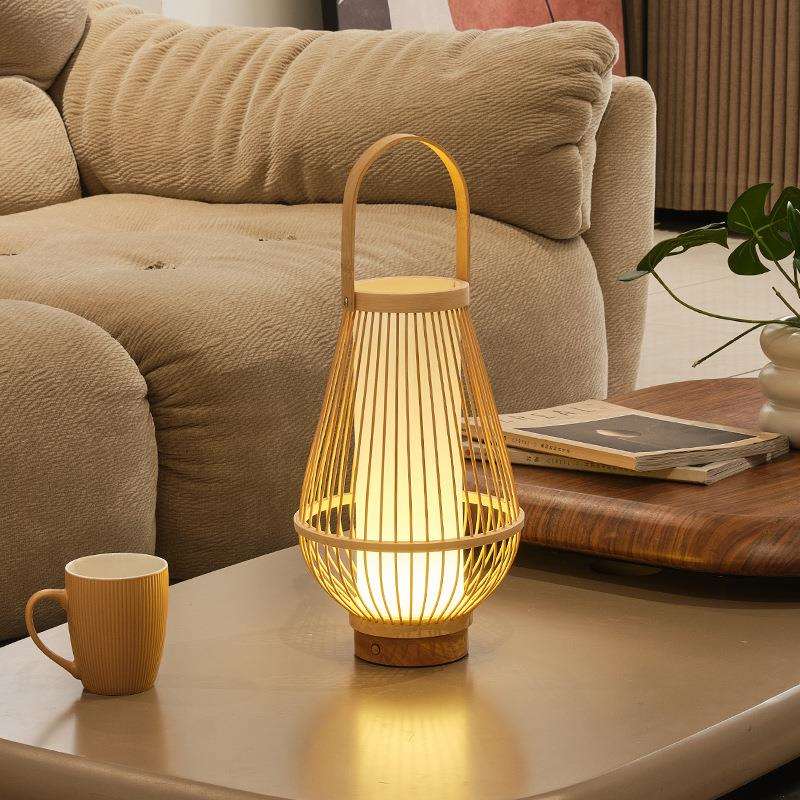 新款中式竹艺古风手提台灯茶室装饰台灯充电台灯复古风茶室氛围灯