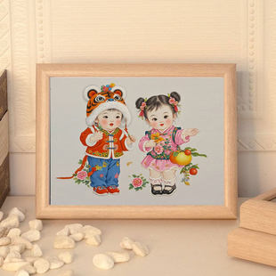 年画娃娃送子图宝宝画报摆台男女金童玉女助孕精致礼物相框