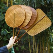 手工大漆竹e编扇紫竹手柄团扇中式 纳凉蒲扇手工扇 双面汉服扇夏季
