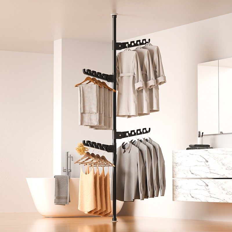 顶天立地置衣架晾衣架伸缩v杆家用卧室落地室内阳台挂衣架晒衣神