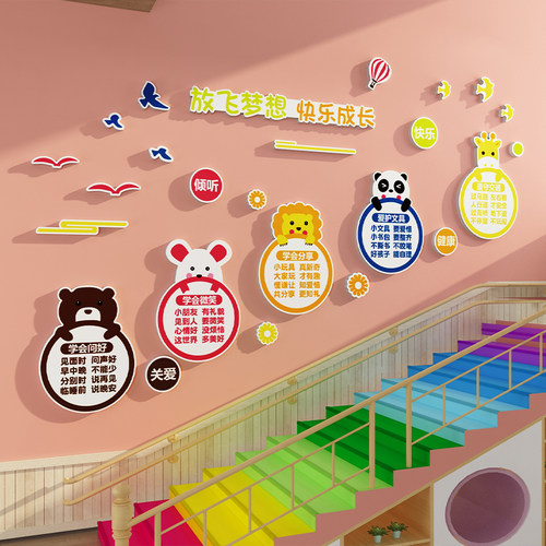 幼儿园楼梯环境创材料文化主题墙面成F品班级装饰托管班走廊布置